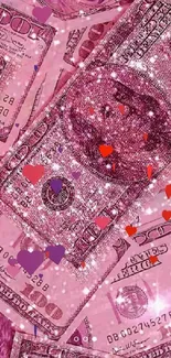 Pink and sparkly dollar-themed wallpaper for mobile devices.