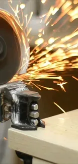 Grinder emitting sparks in a workshop setting, showcasing dynamic energy.