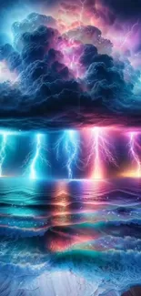 Lightning storm over ocean with vivid colors