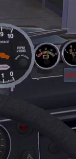 Speedometer dashboard wallpaper with RPM and speed gauges.