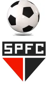 SPFC emblem featuring a soccer ball and bold red and black colors.