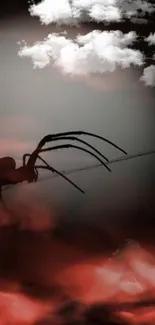 Mobile wallpaper with a silhouetted spider and dramatic dark clouds.