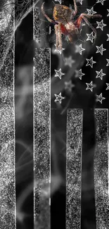 Noir wallpaper with spider and stars in black and white.