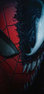 Spider-Man and Venom iconic faceoff mobile wallpaper.