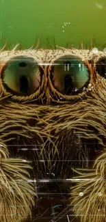 Macro close-up of spider’s eyes and hairs with digital effects.