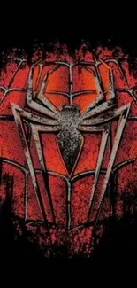 Grunge red spider emblem on black background wallpaper.