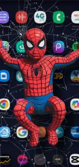 Spider hero in action pose on mobile screen.