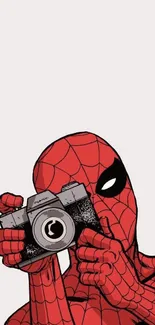 Cartoon hero holding a camera on wallpaper.