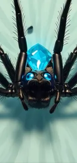 Fantasy spider with blue jewel on light background.
