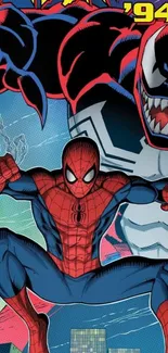 Spider-Man and Venom comic book clash illustration.
