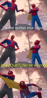 Spider-Man animated scene in a forest setting.