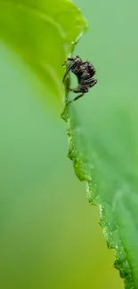 Spider perched on a green leaf with a clear background.