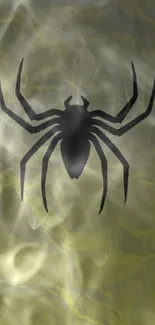 Spider silhouette on smoky olive green background wallpaper.