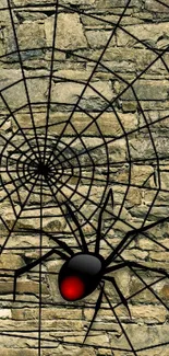 Spider web on stone background wallpaper with a dark and eerie design.