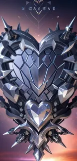 Metallic spiked heart wallpaper with cosmic background.