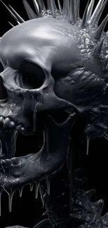Hyper-realistic spiky metallic skull art wallpaper.