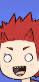 Anime character with spiky red hair on a blue background.