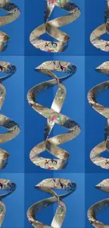 Metallic spiral pattern against a vibrant blue background.