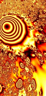 Vibrant spiral fractal wallpaper in orange and black with intricate details.