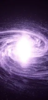 Purple spiral galaxy with starry background.