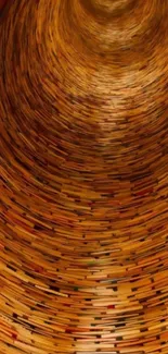 Mesmerizing spiral of books mobile wallpaper in brownish orange hues.