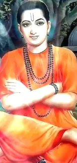 Spiritual art featuring a meditative figure in orange attire.