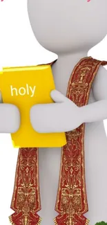 3D figure holding a yellow holy book with red robe draped elegantly.