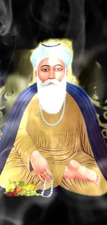 A revered Sikh guru depicted in a spiritual mobile wallpaper.