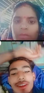 Split-screen video call wallpaper featuring two individuals.