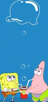 SpongeBob and Patrick sharing a drink under bubbles.