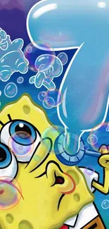 SpongeBob blowing a blue bubble animation.