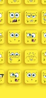 Colorful SpongeBob square faces on yellow background wallpaper.