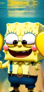 Smiling SpongeBob underwater with vibrant colors and cheerful expression.