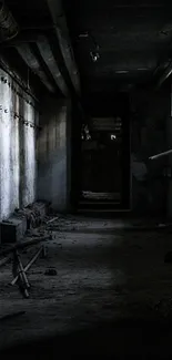 Dark abandoned hallway with eerie atmosphere wallpaper.