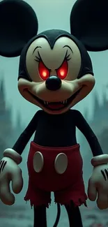 Creepy cartoon character with red eyes.