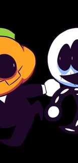 Cartoon duo with a spooky Halloween theme in vibrant colors.