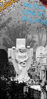 Eerie cemetery wallpaper with Halloween themes.