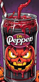 Halloween themed Dr Pepper with pumpkin design.