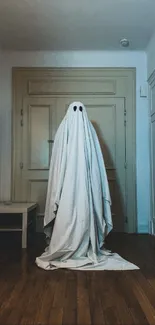 Ghostly figure in a minimalist room setting