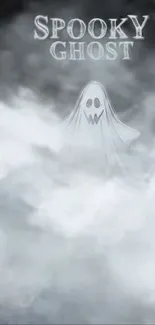 Spooky ghost in misty background wallpaper.