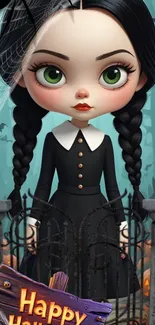 Spooky cartoon character with gothic style for Halloween wallpaper.