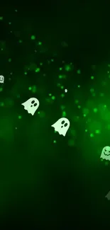 Spooky green wallpaper with glowing ghosts.