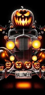 Halloween car with pumpkins and bats wallpaper