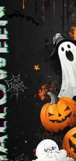 Halloween wallpaper with ghost and pumpkins