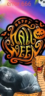 Halloween wallpaper with spooky themes and a snake design.