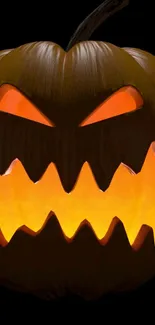 Glowing jack-o'-lantern on dark background, perfect for Halloween wallpaper.