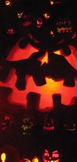 Glowing Halloween pumpkins creating a spooky aura.