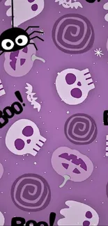 Spooky purple wallpaper with Halloween designs.