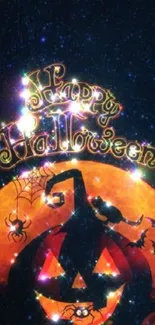 Spooky Halloween wallpaper with glowing pumpkins.