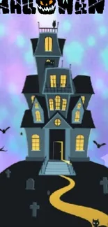 Spooky Halloween mobile wallpaper with haunted house.